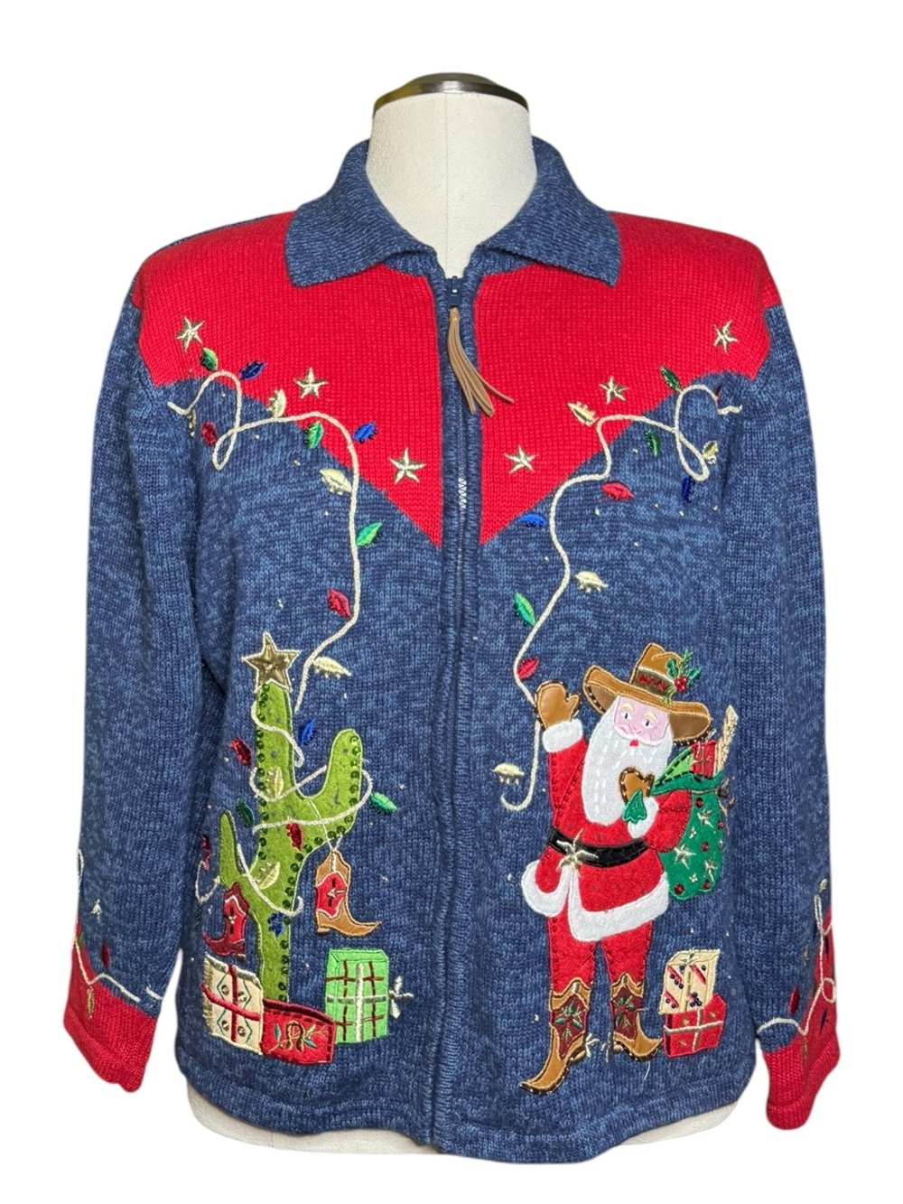 Tiara International Embroidered Cowboy Christmas Vintage Fall Cardigan